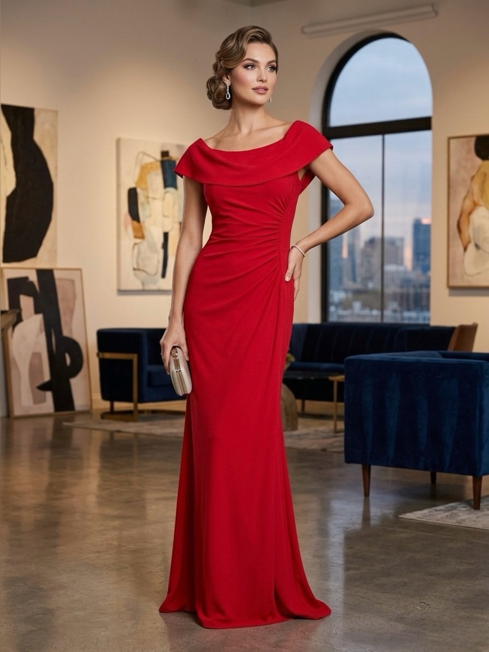 Xscape Red Draped Maxi Dress